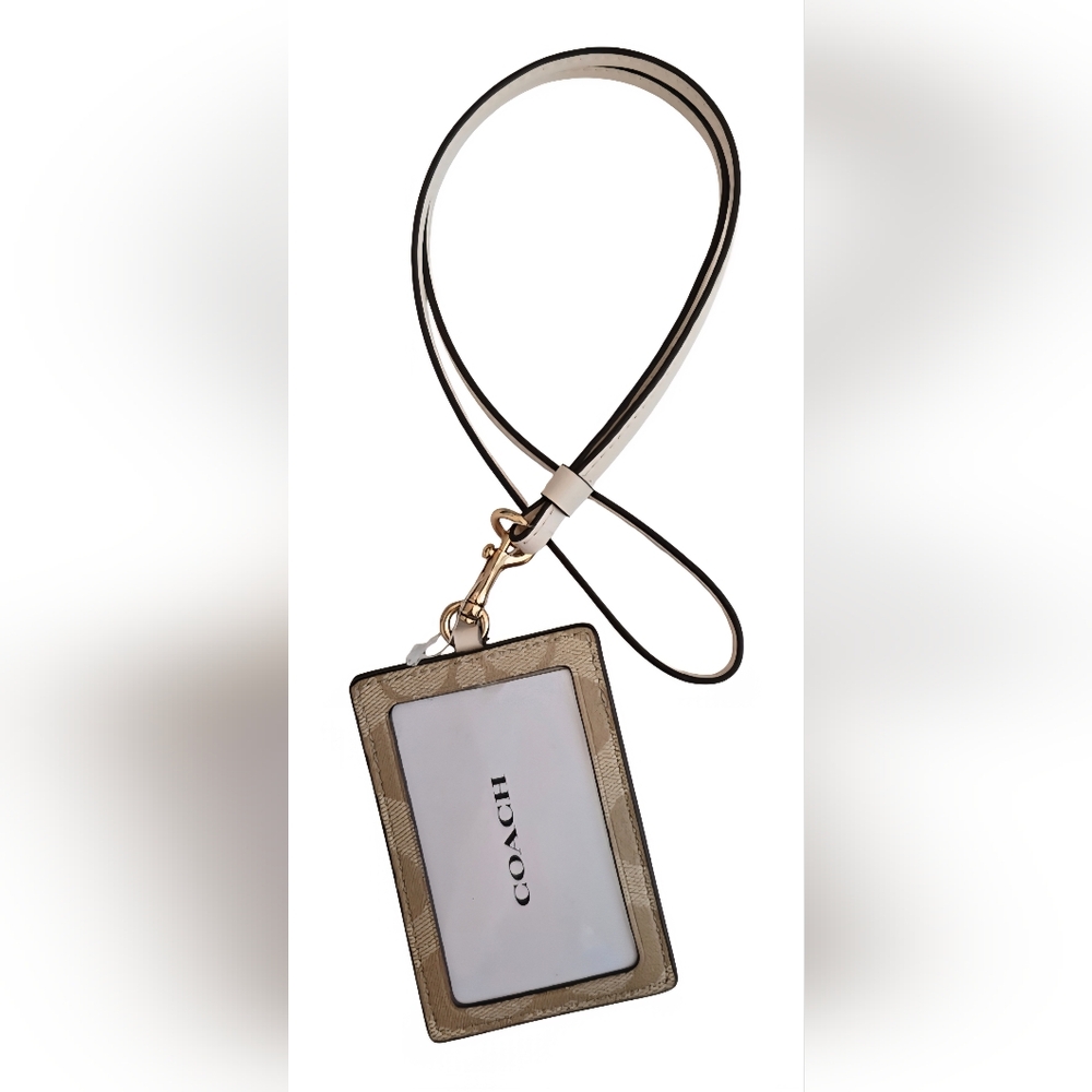 NWOT Coach ID Lanyard in Signature Canvas Light Khaki/ Chalk F63274